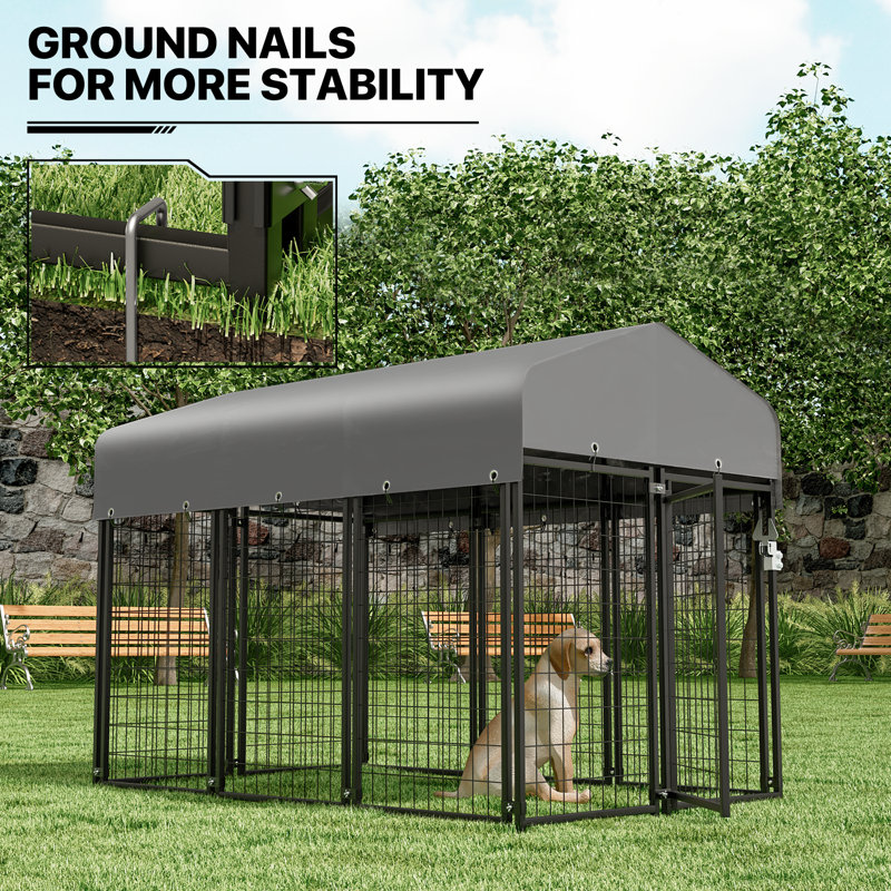 MoNiBloom Dog Crate Kennel Outdoor Large Pet Fence Animal Playpen with Roof Waterproof Cover